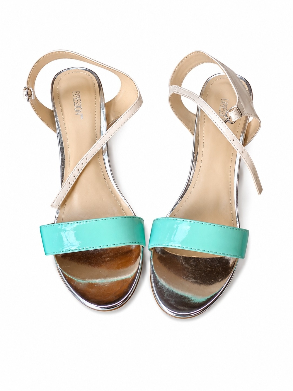 Expressions Women’s Aqua And Cream Open-Toe Strap Sandals